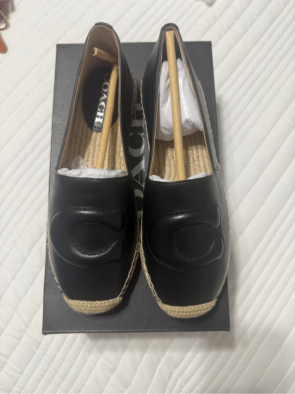 Coach Black Leather Espadrille Loafers with Signature 'C'